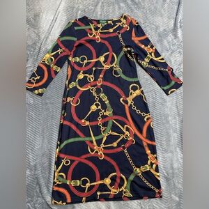 Lauren Ralph Lauren Equestrian Multicolor Bit Bridle Print Knit Dress PS